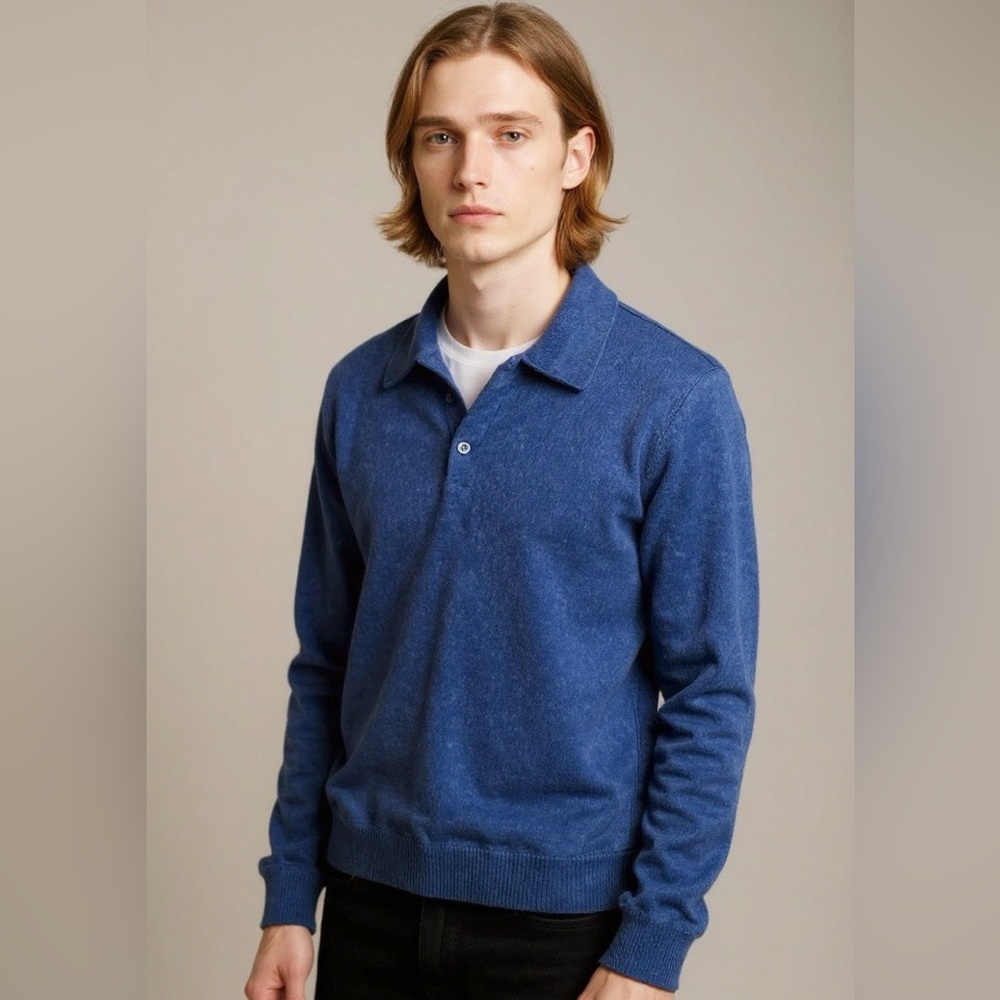 Marshall Field's 100% Cashmere Blue Collared Polo Sweater Men’s Size XLT‎